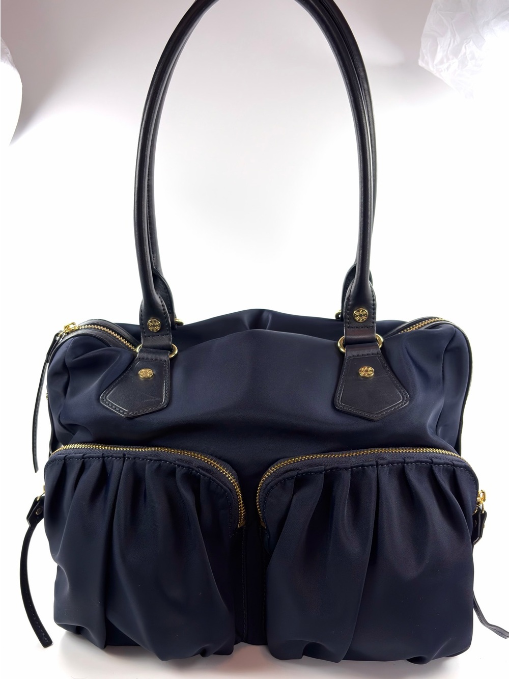 MZ Wallace Jane Bedford Navy Nylon Satchel Multi Pocket Gold Hardware w/pouch - Picture 9 of 14